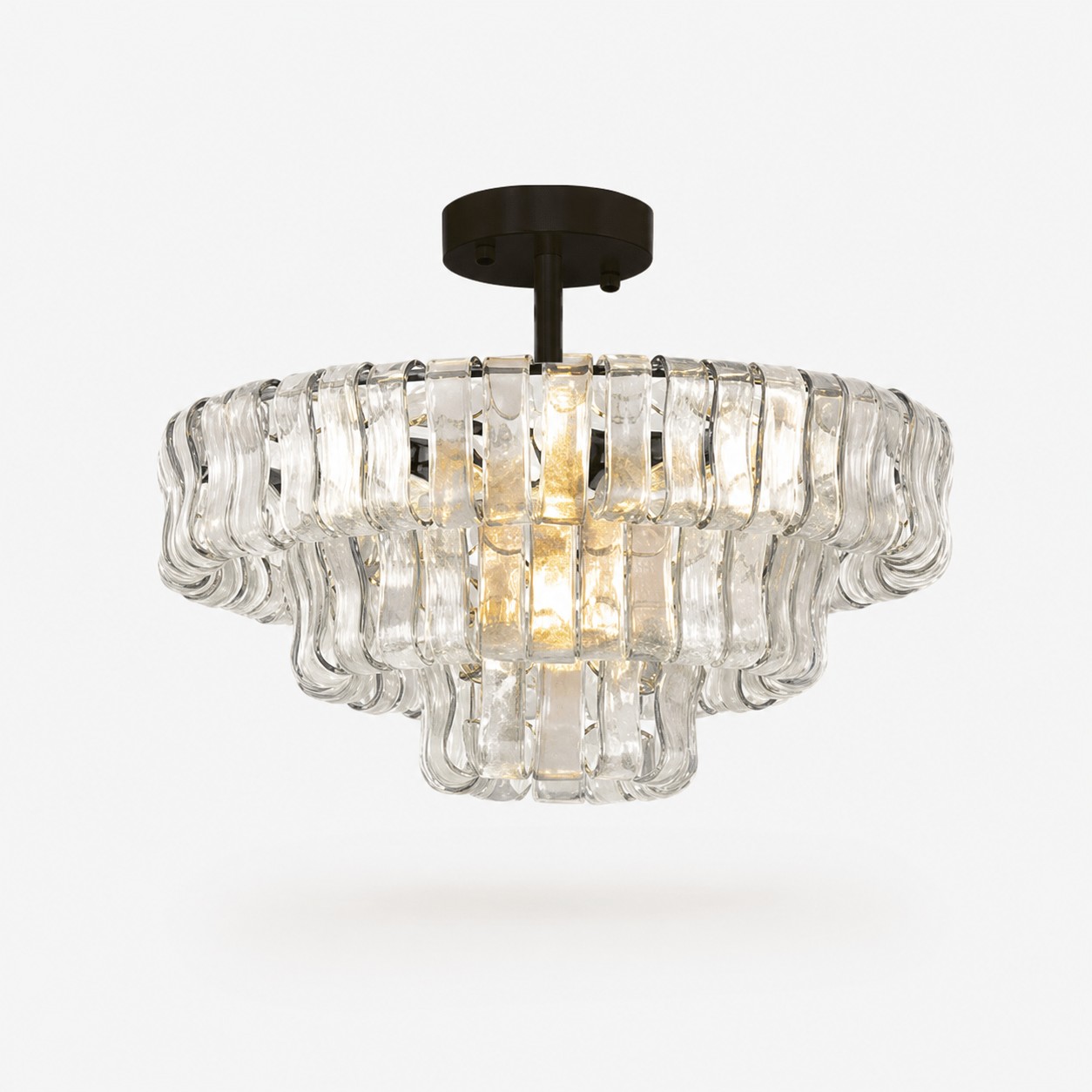French vintage ripple glass chandelier with smoked glass Ø60 × H26 cm / Ø23.6 × H10.2 in