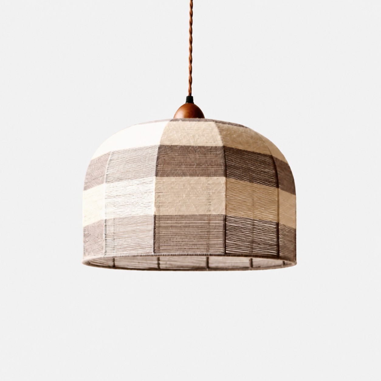 Patchwork cotton thread dome pendant light with walnut ceiling canopy