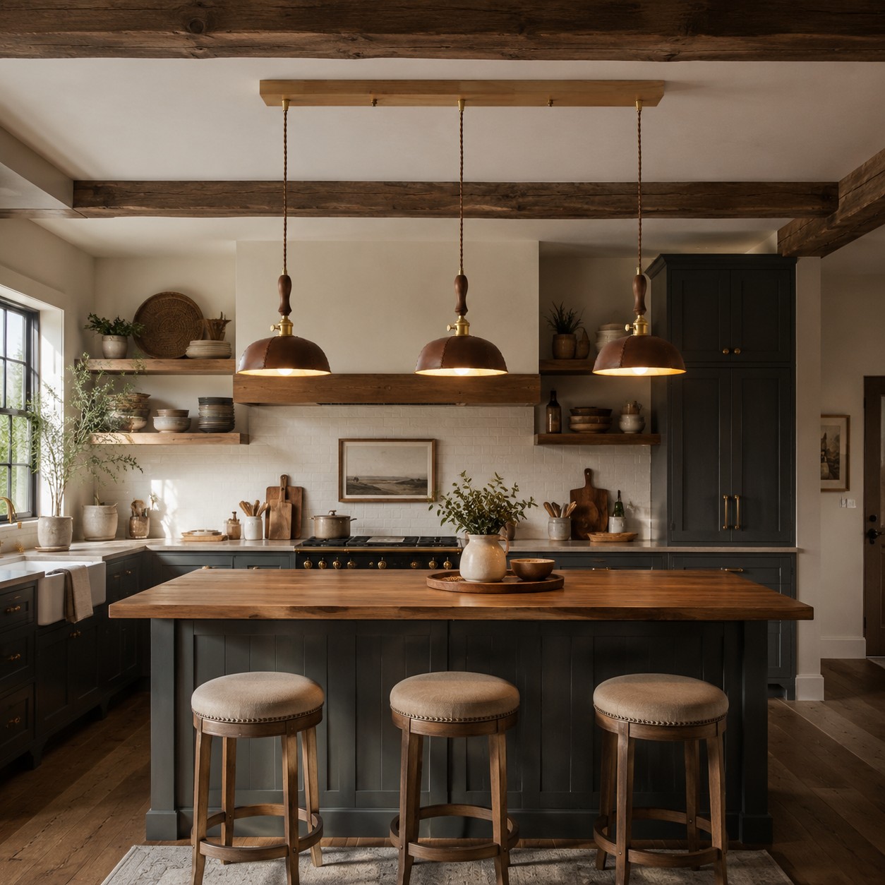 A warm focal point for rooms with wood, leather, and aged metal