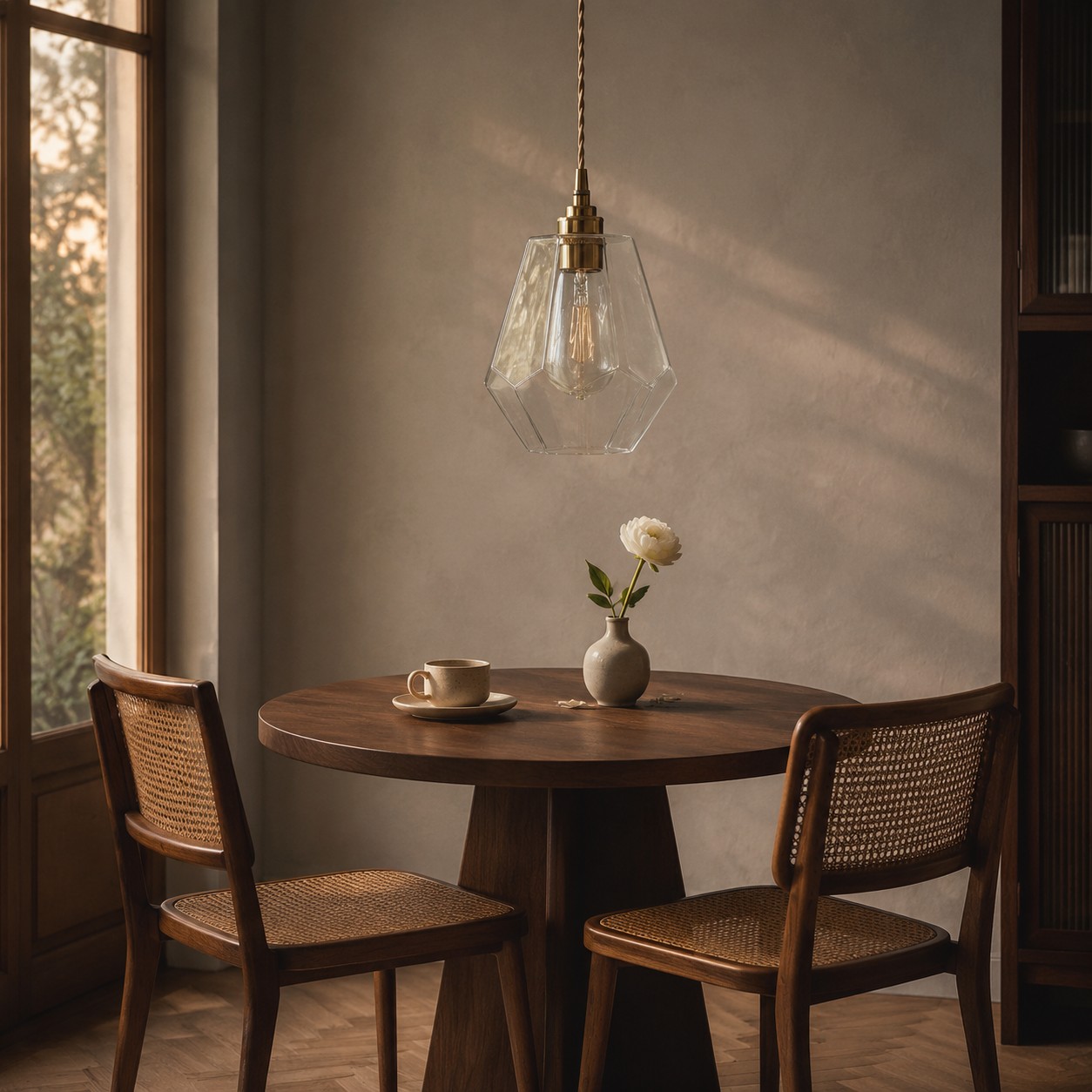 A warm small-scale pendant for entry tables, dining nooks, and quiet corners.