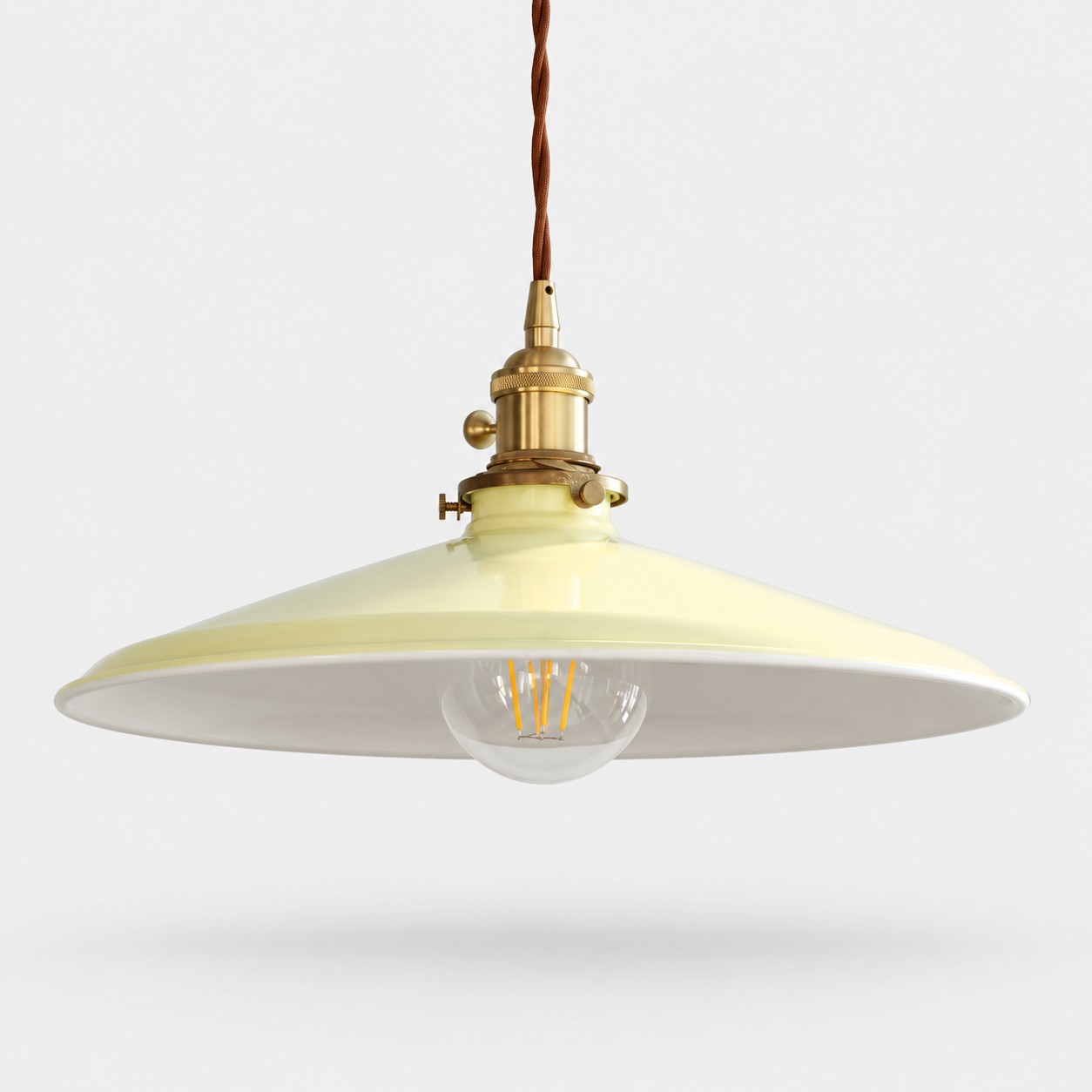 cream yellow 35 cm pendant light on gray background