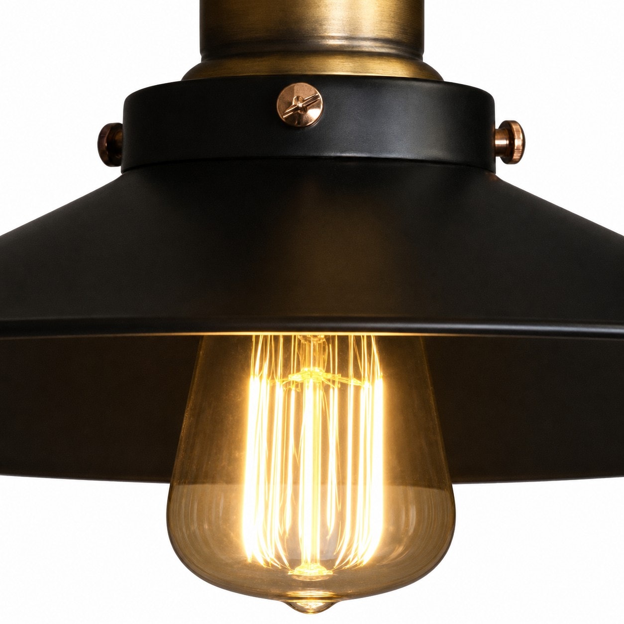 Black metal shade and bulb position detail