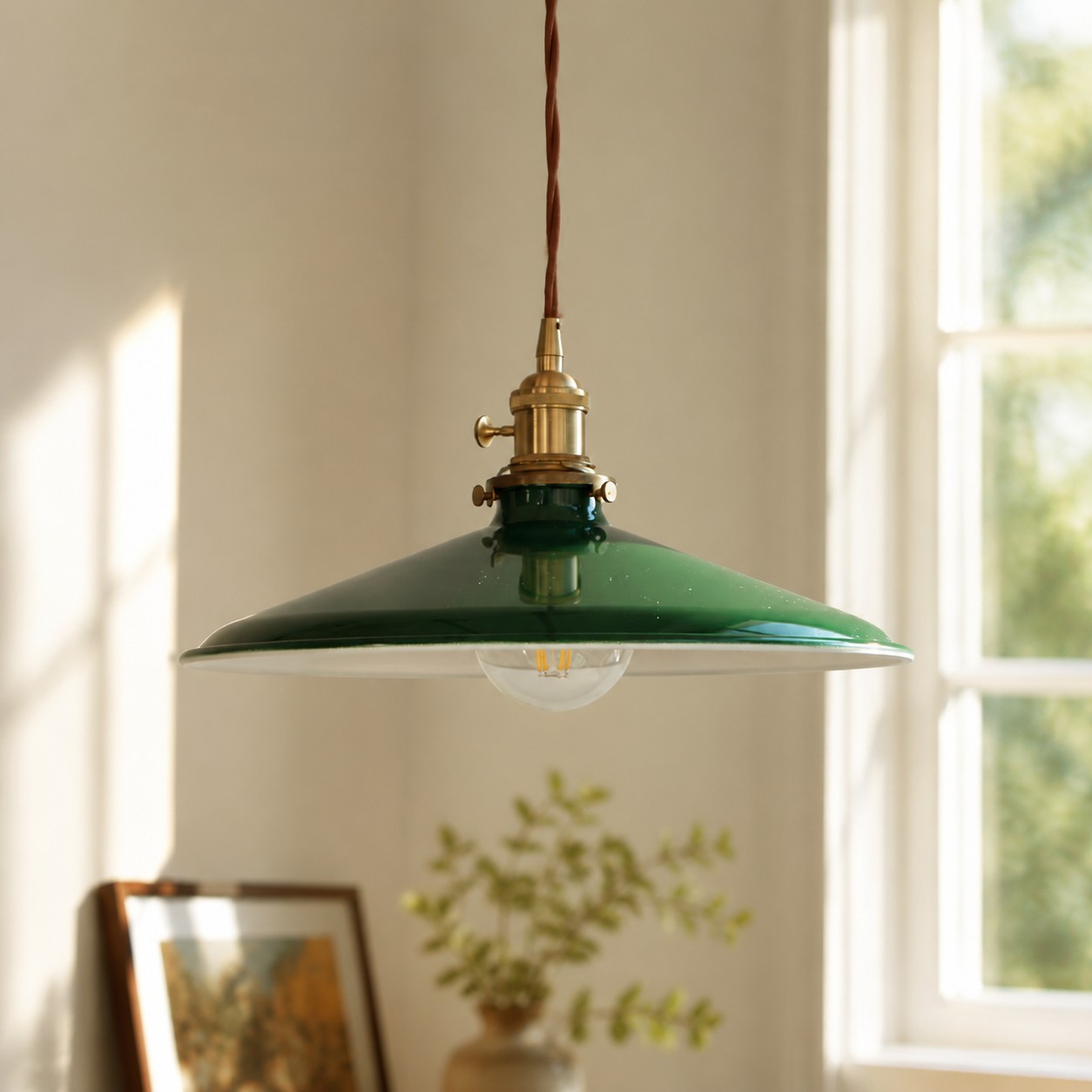 Japanese retro pendant light above a dining table