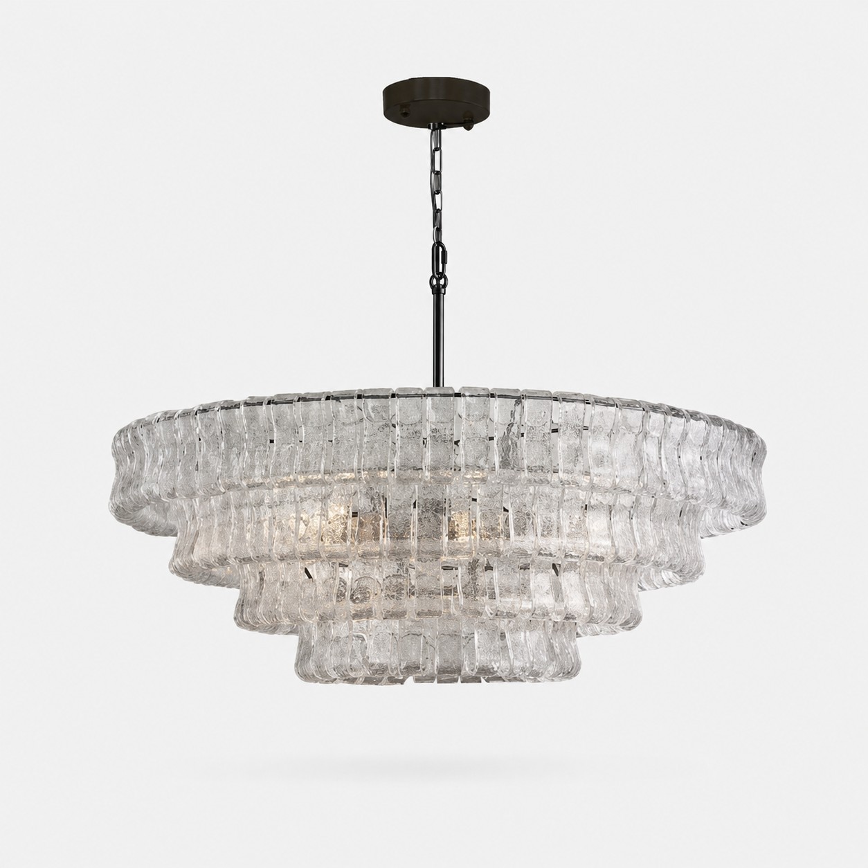 French vintage ripple glass chandelier with smoked glass Ø90 × H33 cm / Ø35.4 × H13.0 in