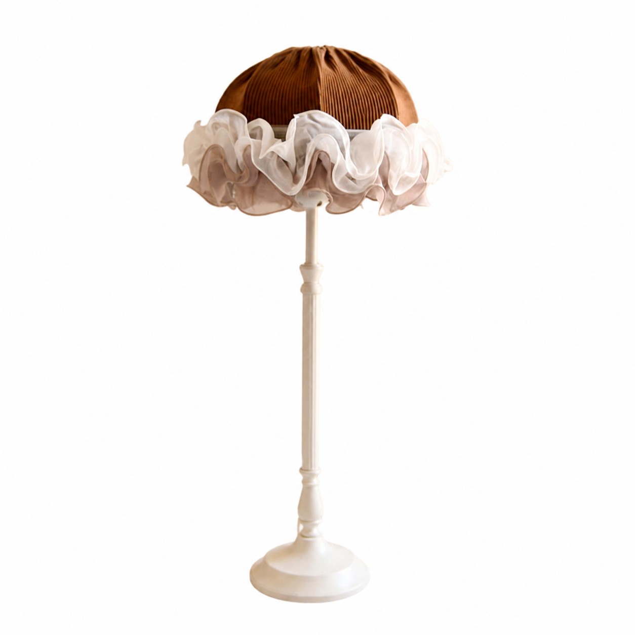 Brown and white French vintage table lamp front SKU view