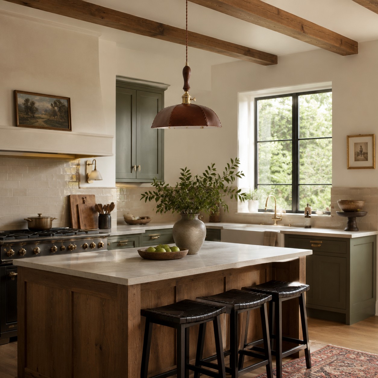 A warm focal point for rooms with wood, leather, and aged metal
