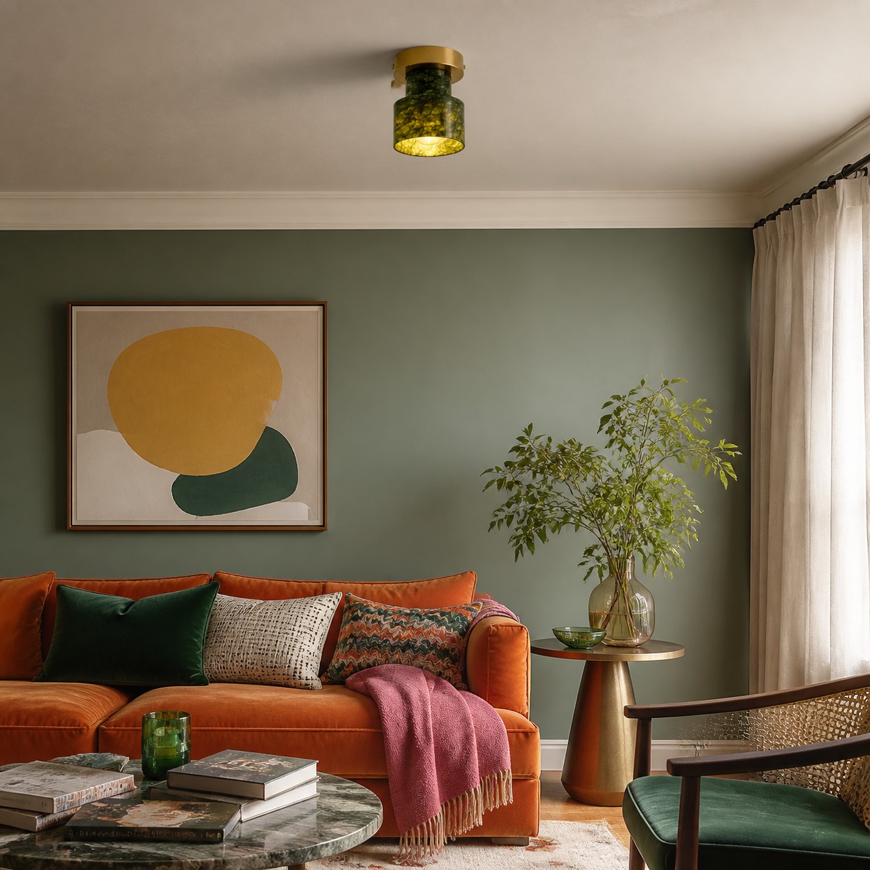 Vintage Green Jade Flush Mount Ceiling Light 3