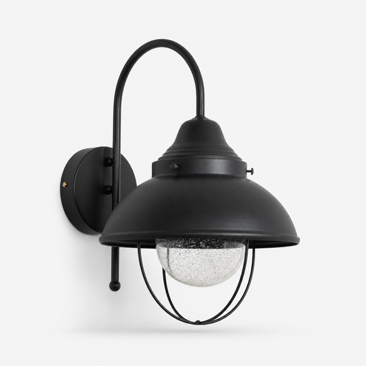 Complete vintage black seeded-glass wall lamp