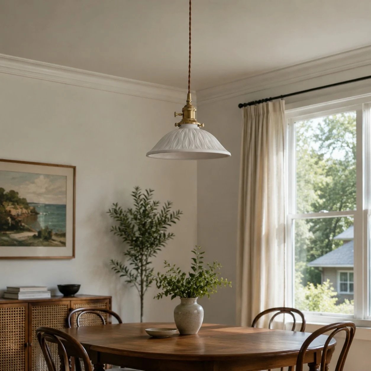 A calm focal point for dining tables, tea corners, and counters.
