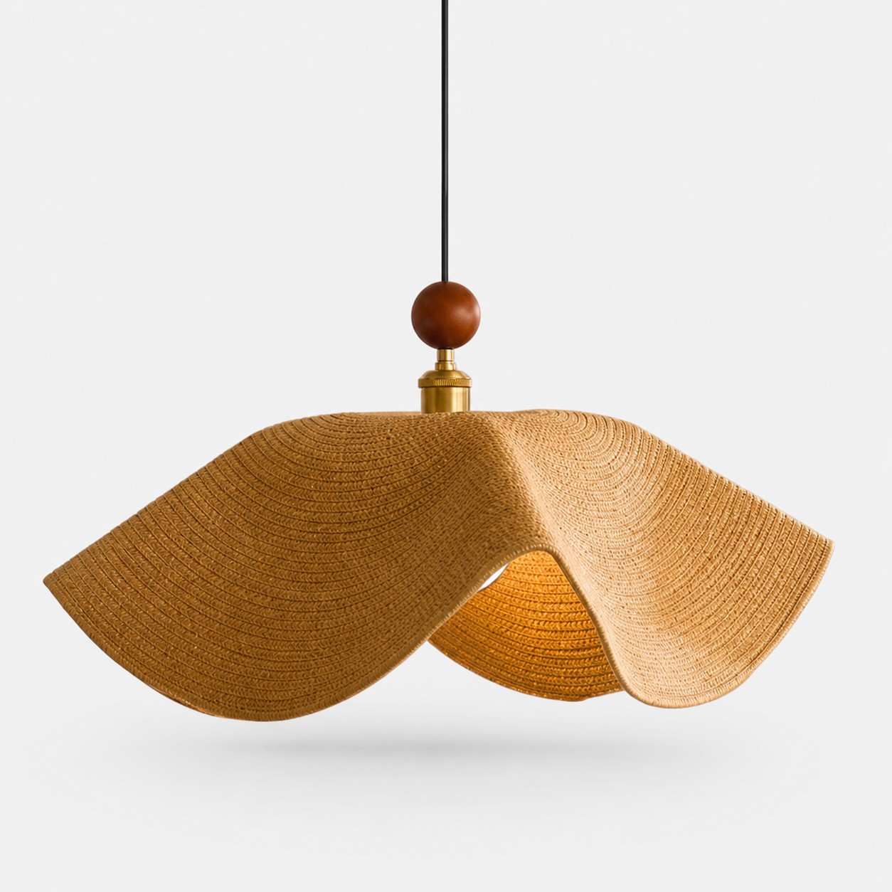 Hanglamp van bruine geweven stof