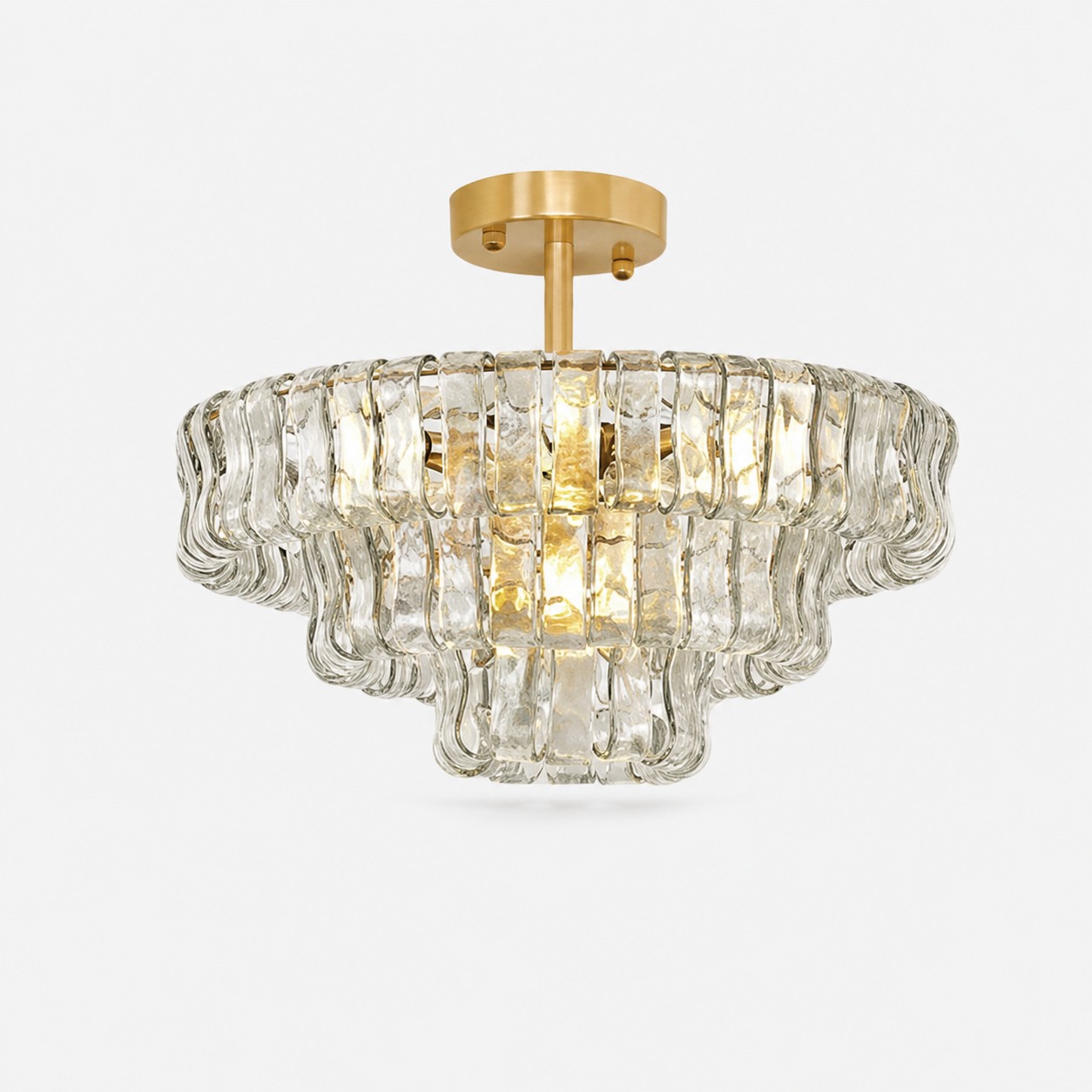 French vintage ripple glass chandelier with smoked glass Ø60 × H26 cm / Ø23.6 × H10.2 in
