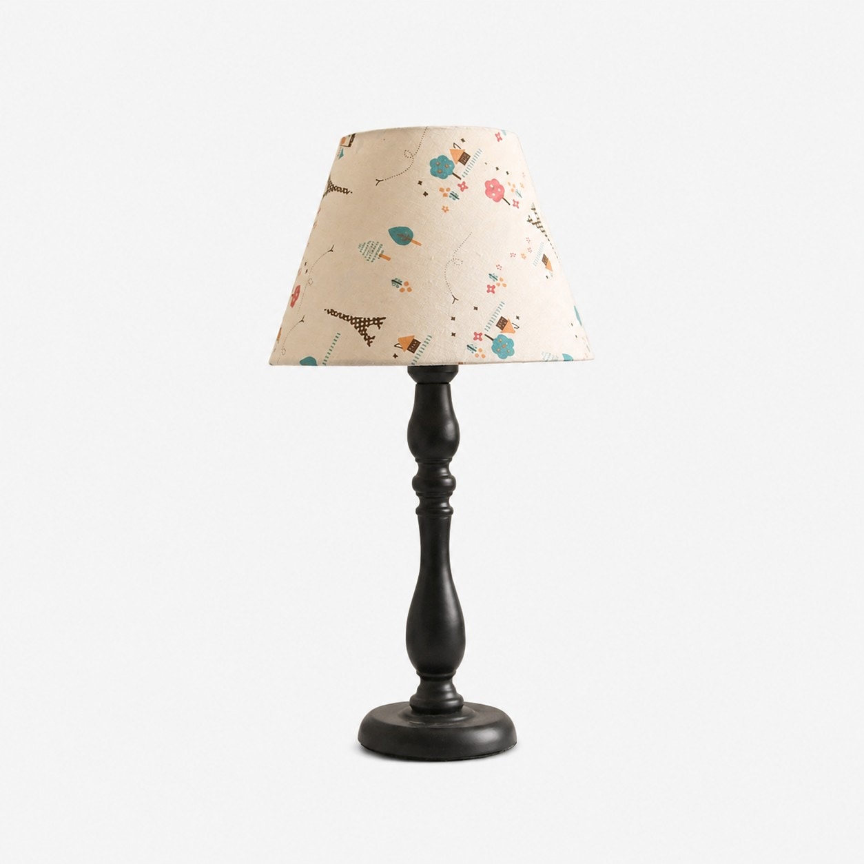 Speelse tafellamp met stoffen kap en doodle-motief
