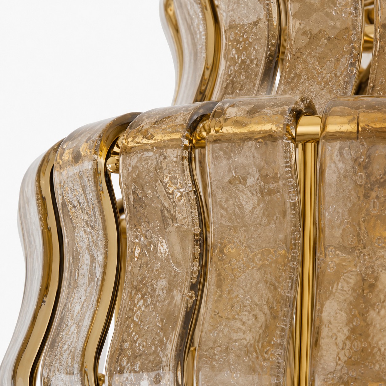 Close view of rippled textured glass and polished brass supports