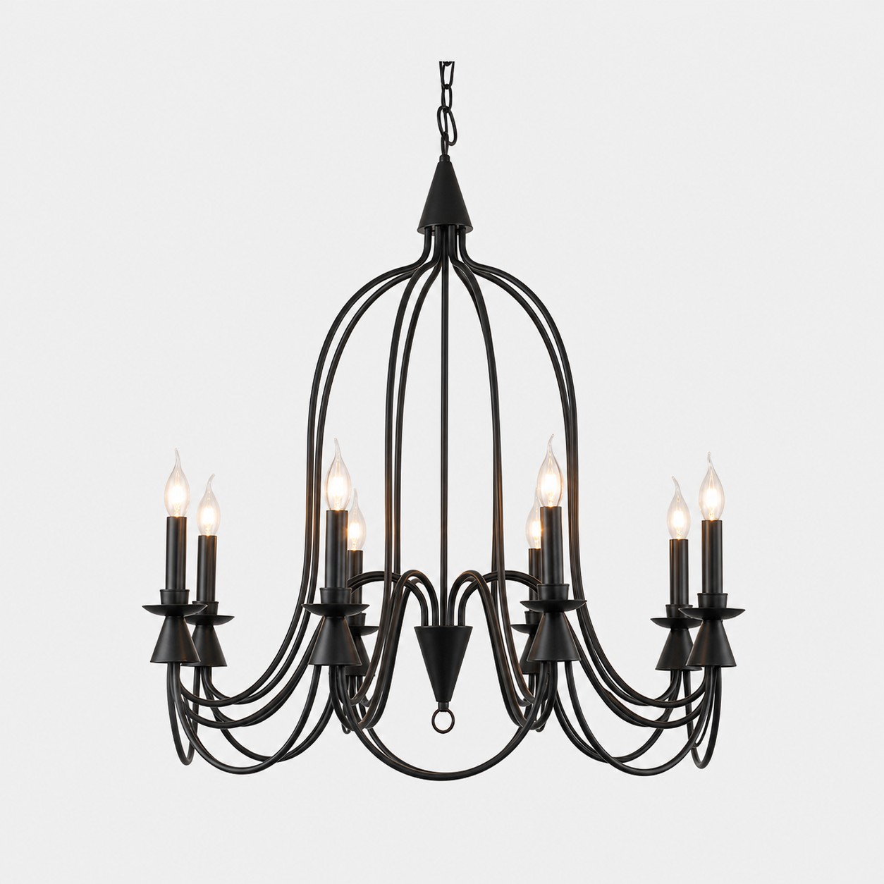 Black eight-light vintage iron candle chandelier