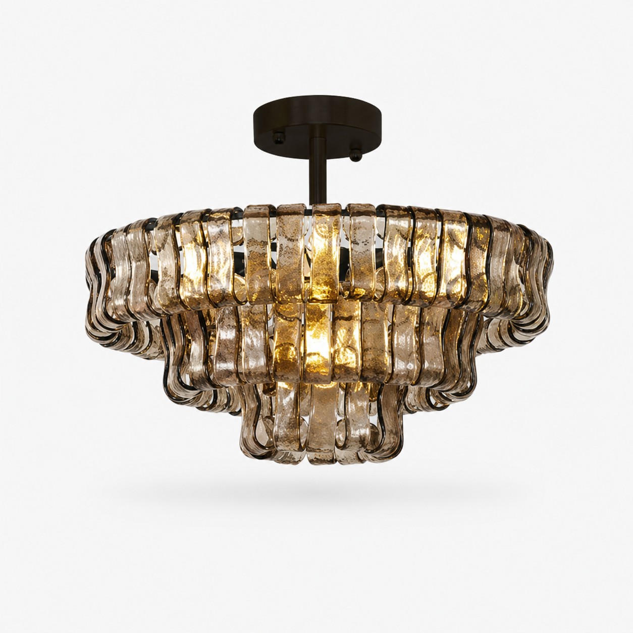 French vintage ripple glass chandelier with smoked glass Ø60 × H26 cm / Ø23.6 × H10.2 in
