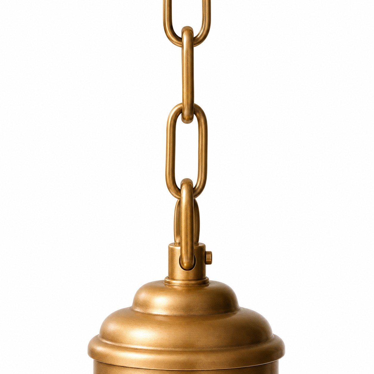 Antiqued brass-tone hanging chain and upper body detail