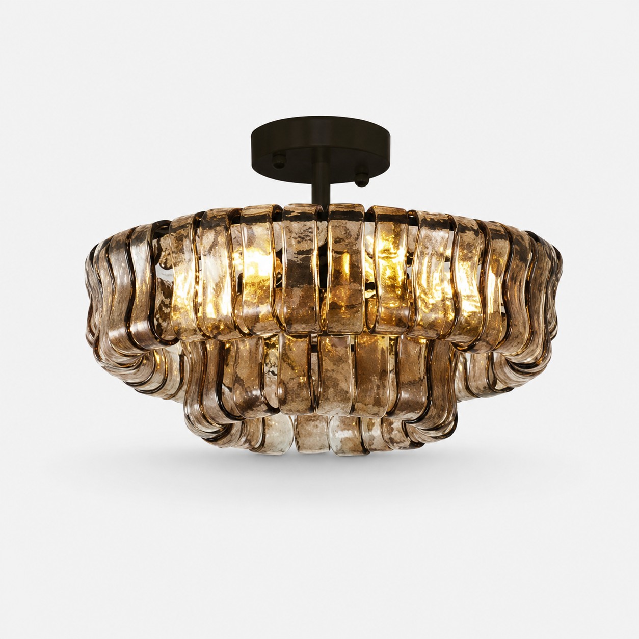 French vintage ripple glass chandelier with smoked glass Ø50 × H20 cm / Ø19.7 × H7.9 in