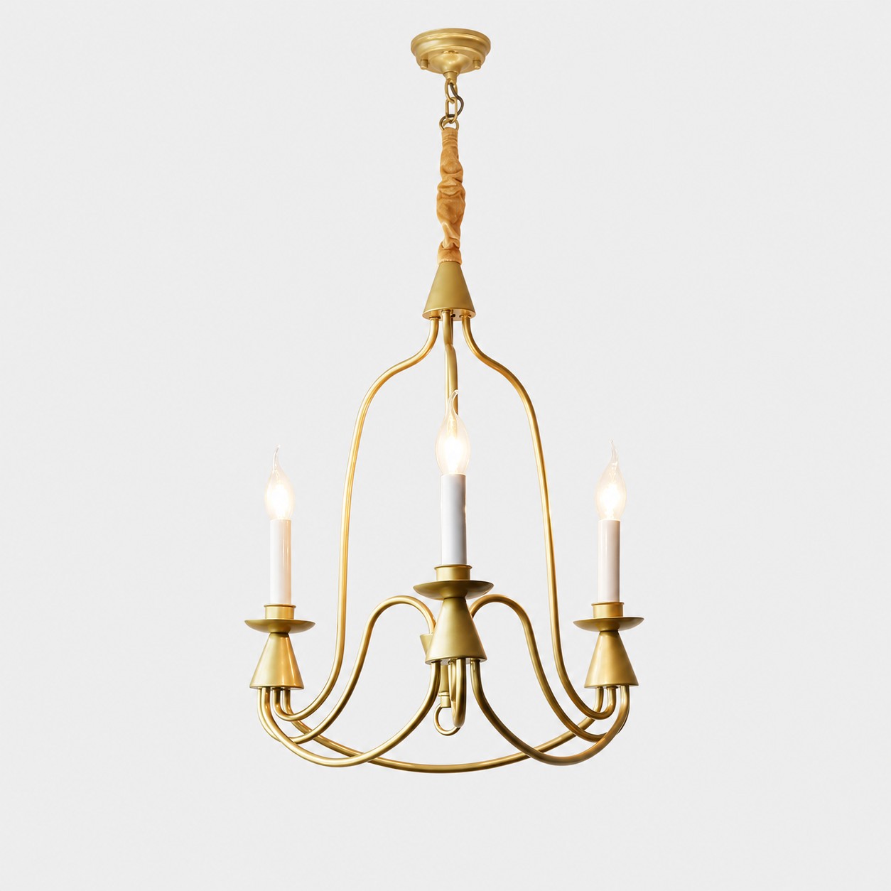 Gold three-light vintage iron candle chandelier