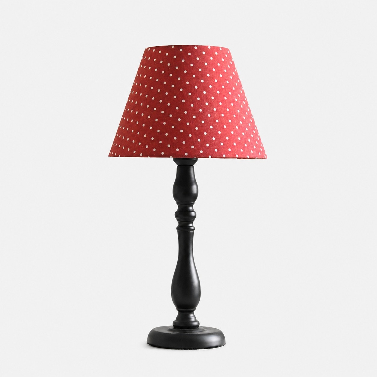 Vintage tafellamp met stoffen kap en rode stippen
