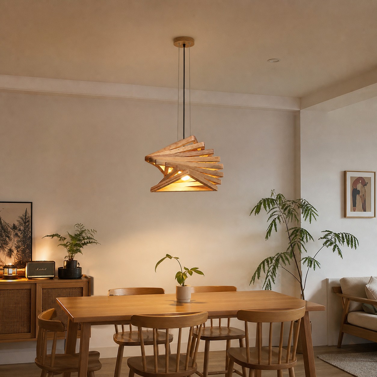 A calm focal point for dining tables, breakfast corners, and relaxed cafe-style rooms.