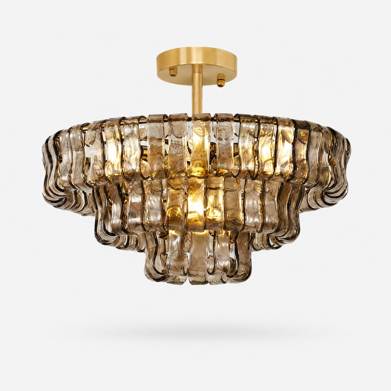 French vintage ripple glass chandelier with smoked glass Ø60 × H26 cm / Ø23.6 × H10.2 in
