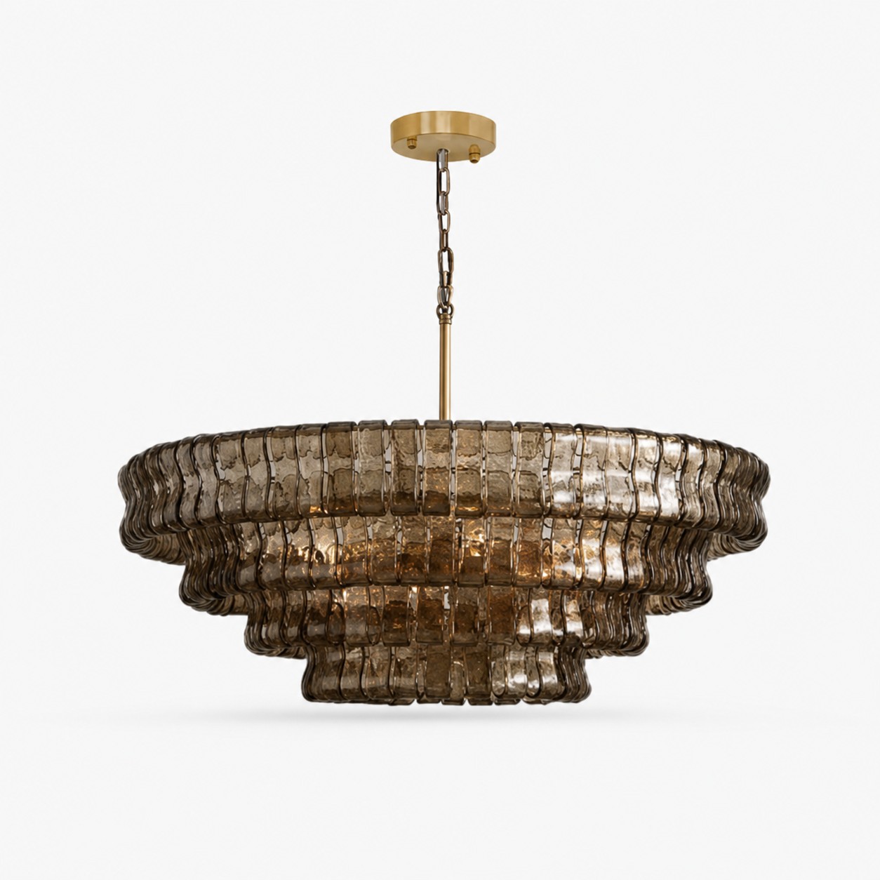 French vintage ripple glass chandelier with smoked glass Ø90 × H33 cm / Ø35.4 × H13.0 in