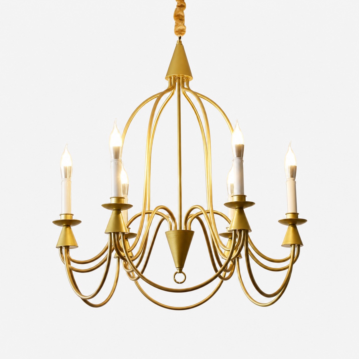Gold six-light vintage iron candle chandelier