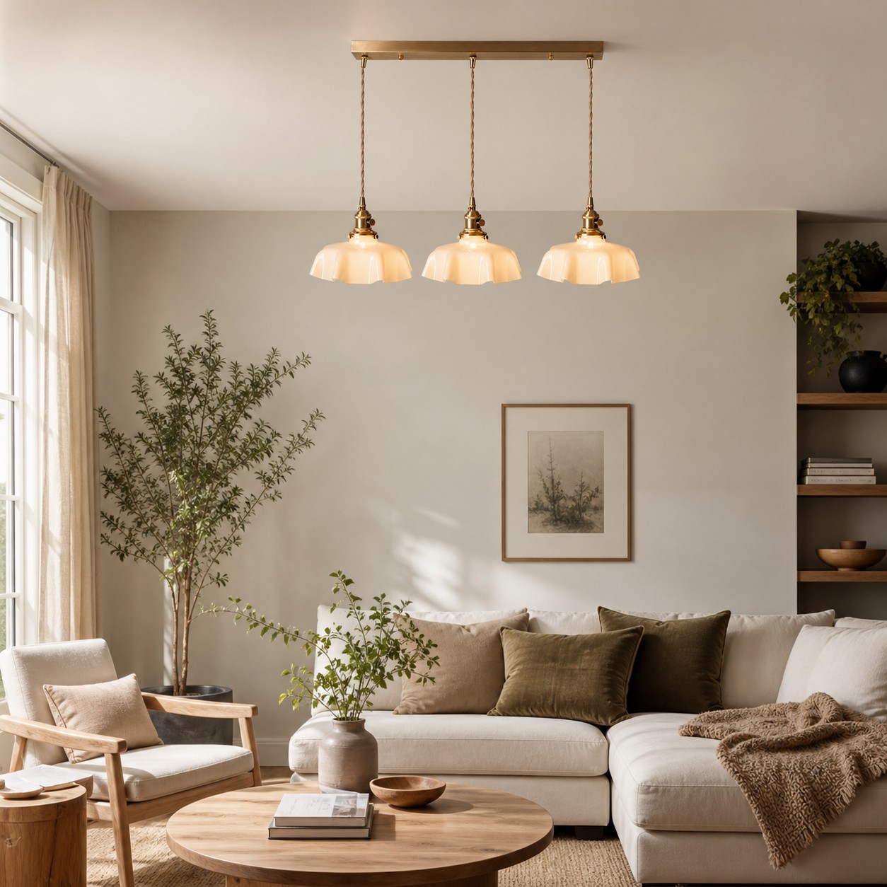 Suspension linéaire Warm Ivory créant un rythme dans une pièce moderne
