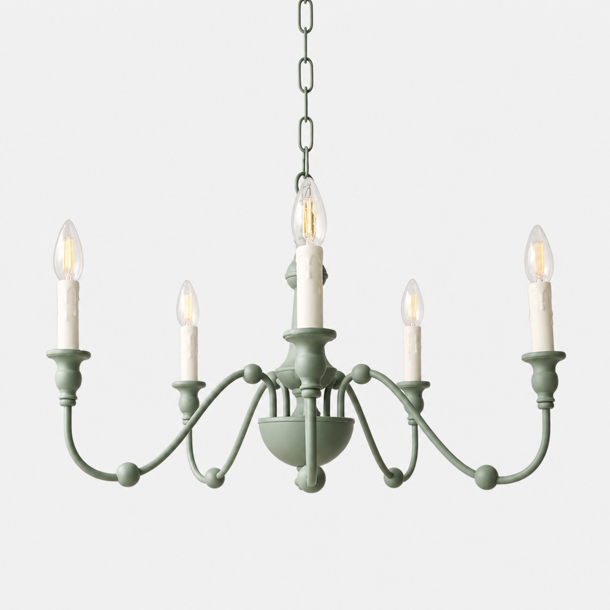 Fir green five-light iron chandelier