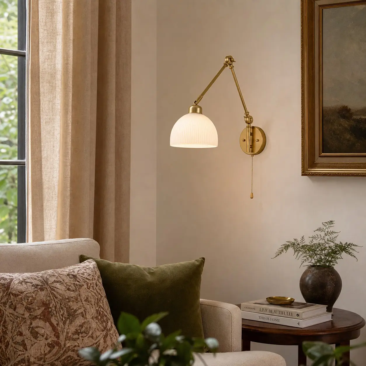 Adjustable wall lamp in a warm interior