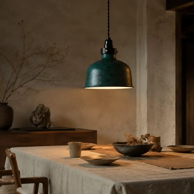 Suspension vintage au-dessus d'une table à manger