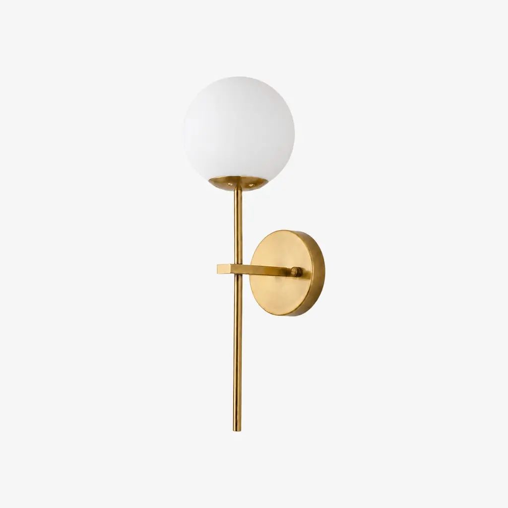 Aplique de pared dorado corto con pantalla de vidrio opalino