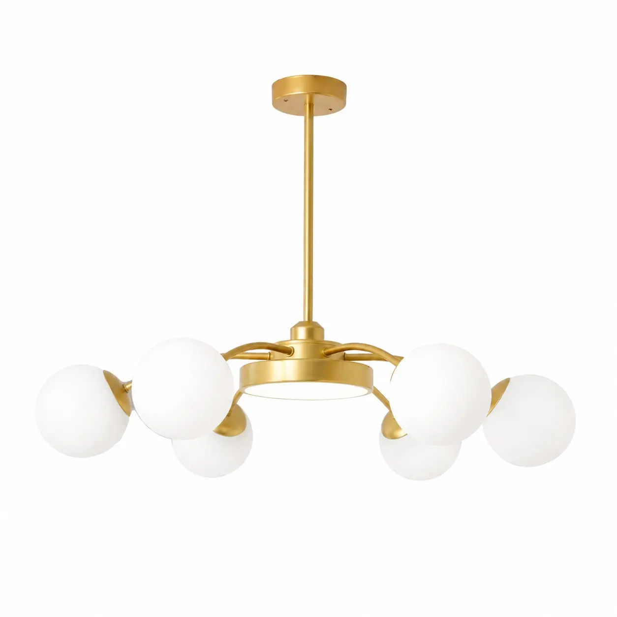 Standard-Kronleuchter aus Milchglas mit sechs Leuchten in Goldoptik
