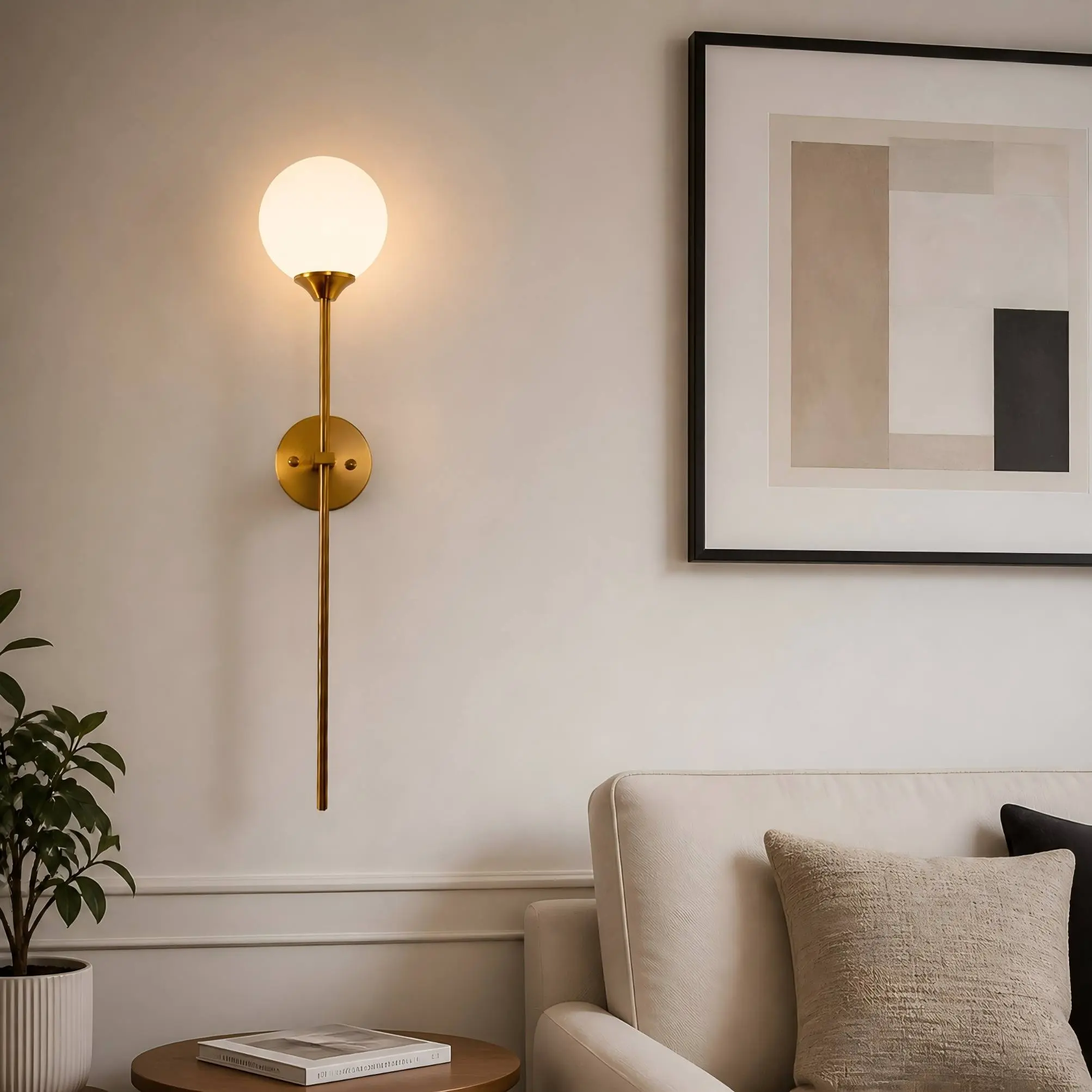 Aplique de pared dorado en un salón contemporáneo