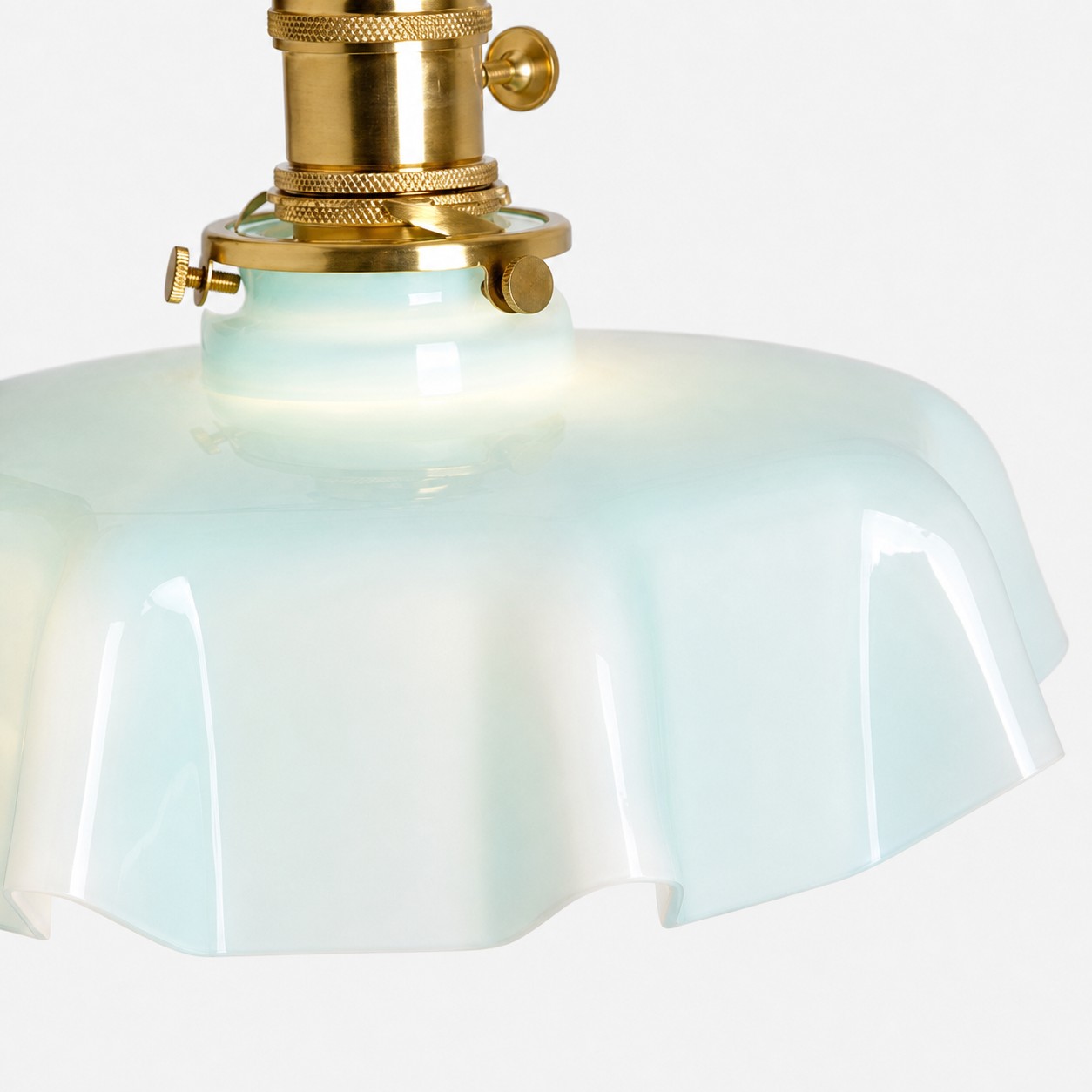 Blue milk glass shade with scalloped edge