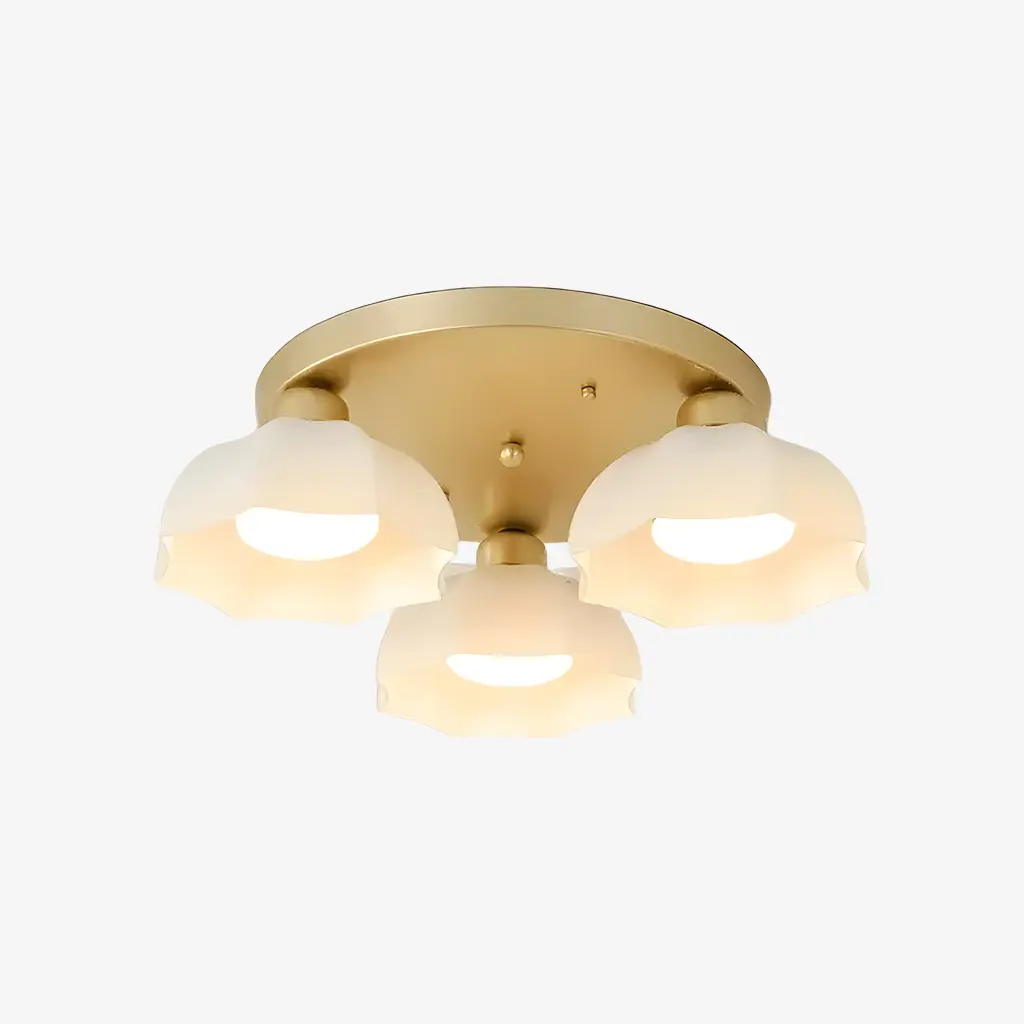 Plafonnier en verre doré et blanc à 3 têtes