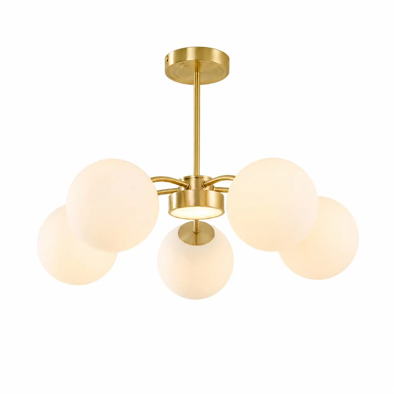 Standard-Kronleuchter aus Milchglas mit 5 Leuchten in Goldoptik