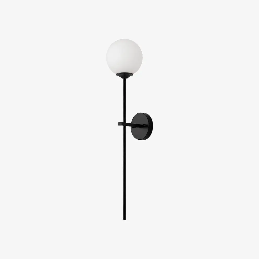 Aplique de pared negro largo con pantalla de vidrio opalino