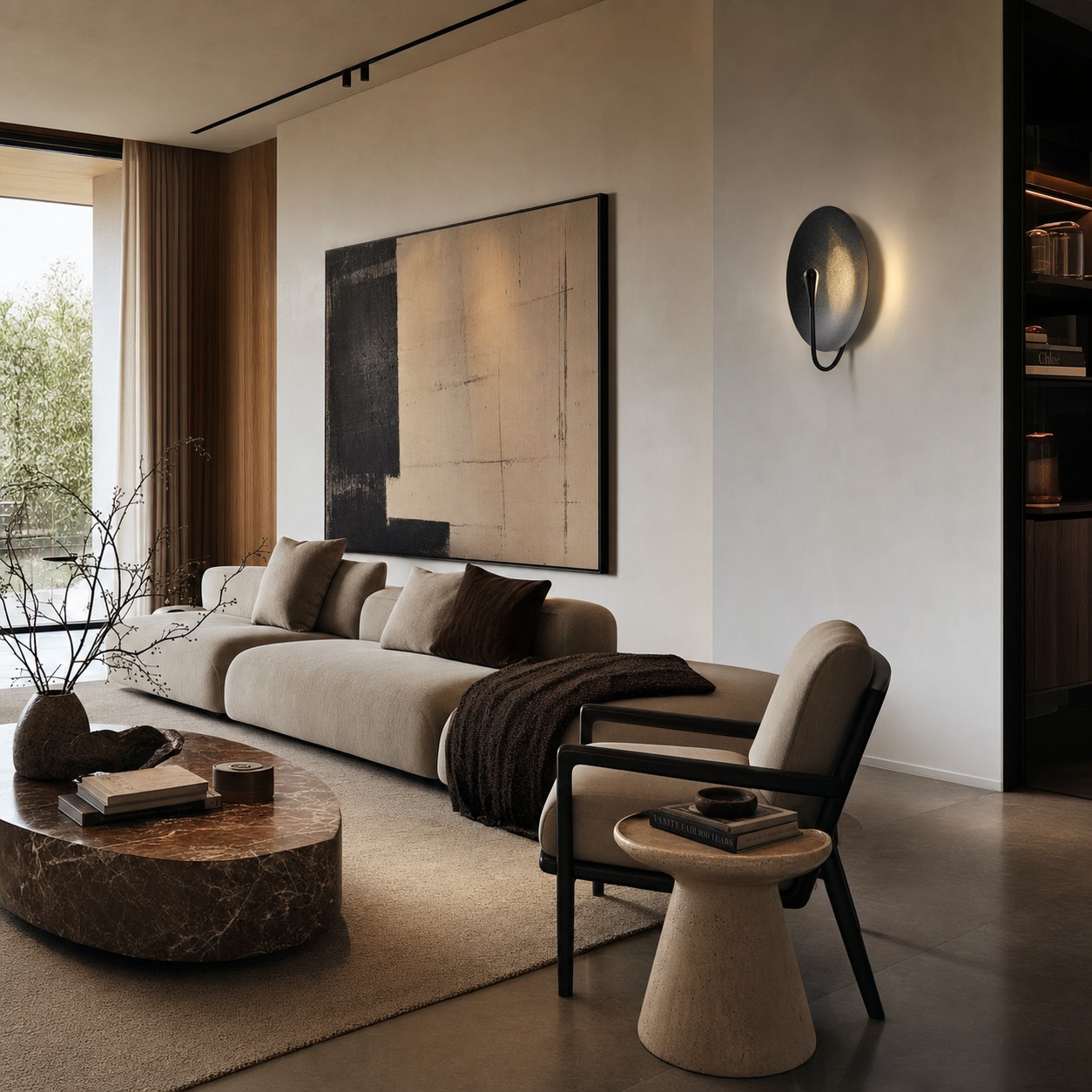 Sculptural Disc Integrated LED Wall Sconce — Interior scene 2