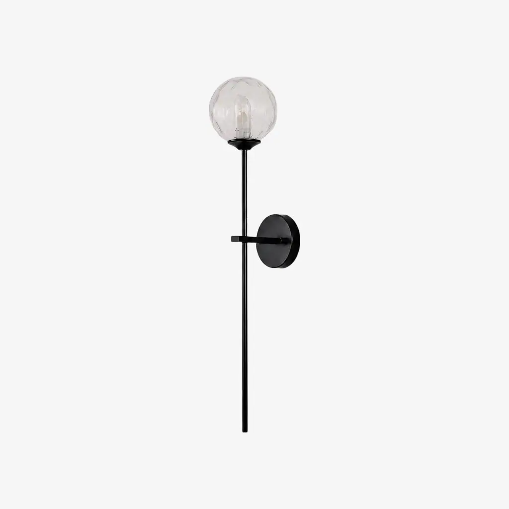 Aplique de pared negro largo con pantalla de vidrio texturizado