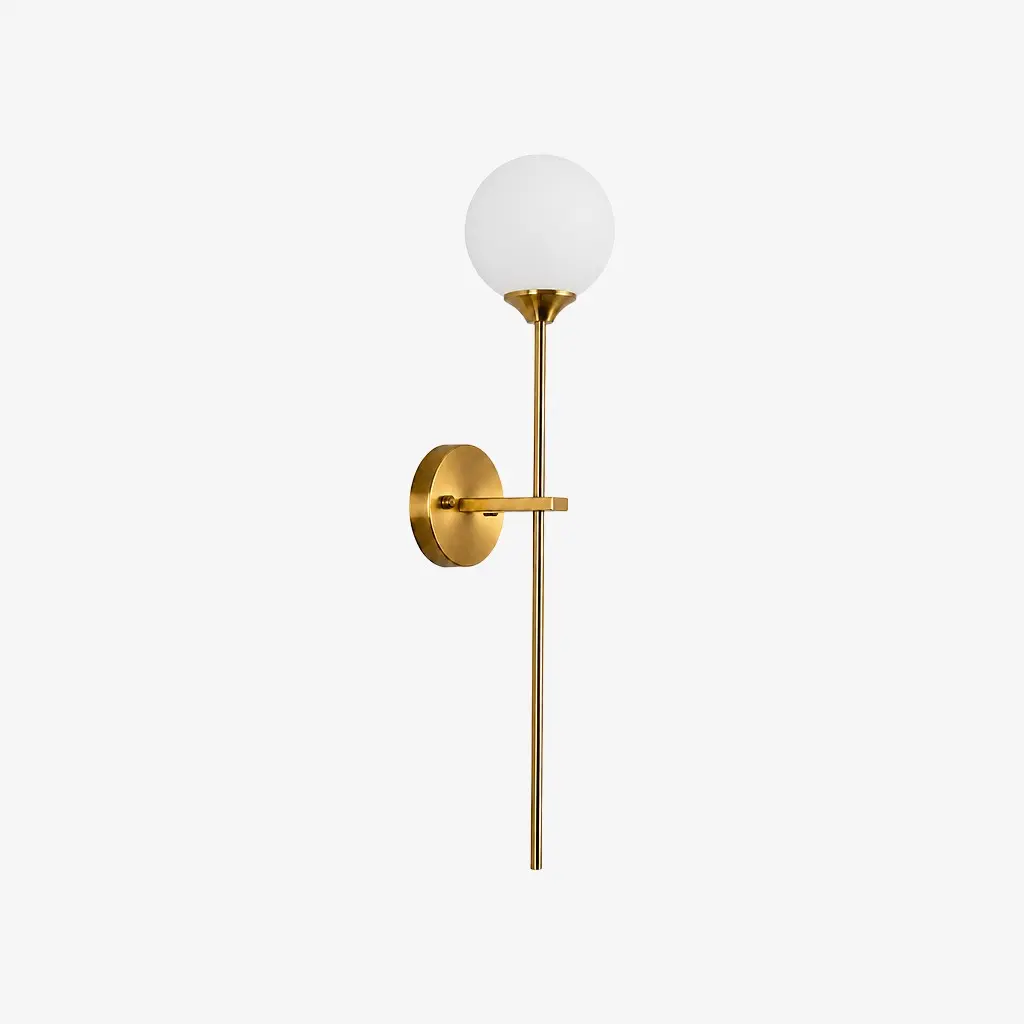Aplique de pared dorado largo con pantalla de vidrio opalino