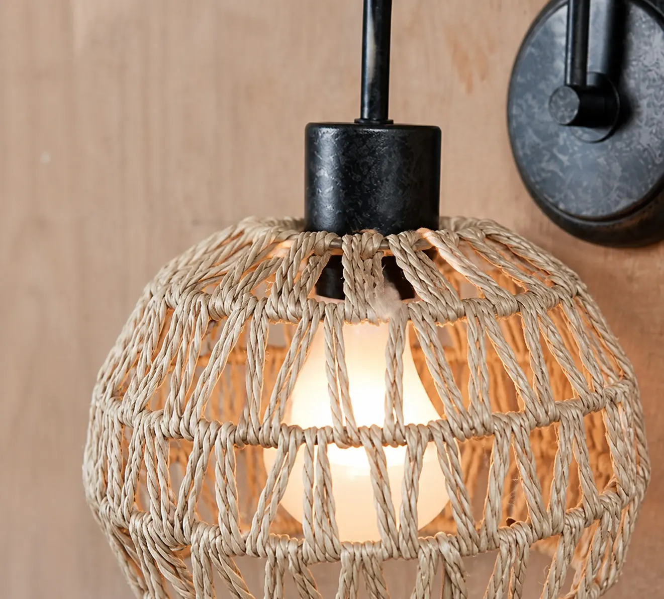 Close view of the handwoven rattan shade structure