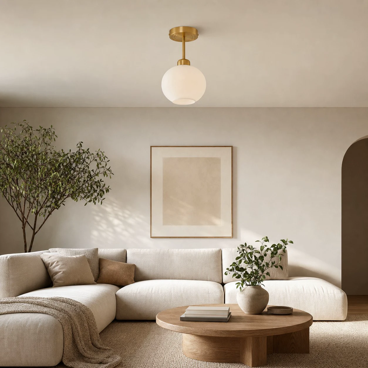 Brass Opal Glass Ceiling Light