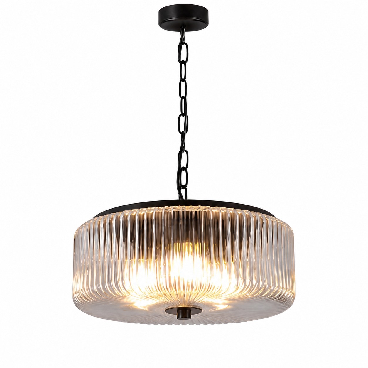 Svart pendellampa i ribbad glas Artikelnummerbild