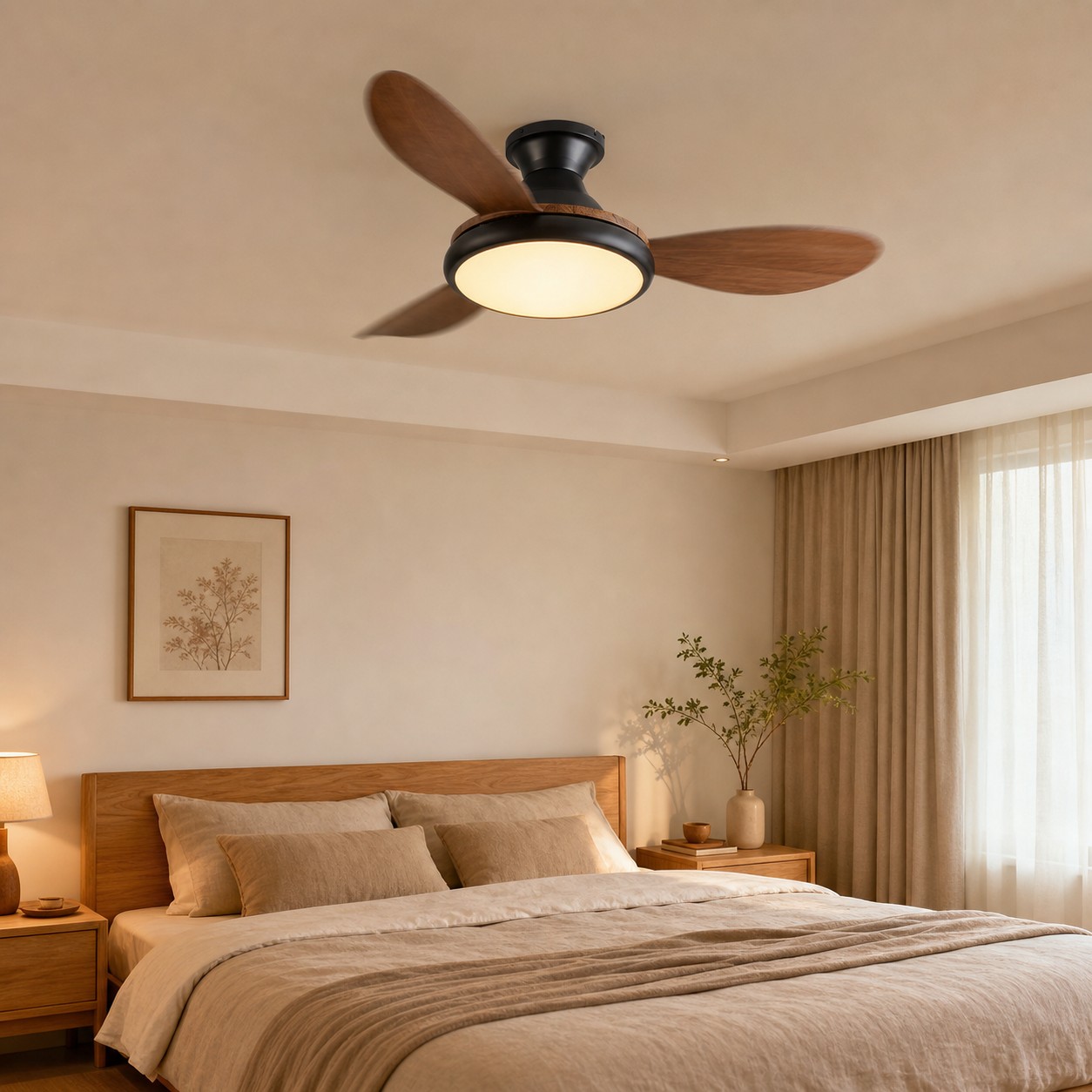 A Compact Ceiling Fan for Bedrooms, Dining Corners, Studies, and Warm Wood Interiors.