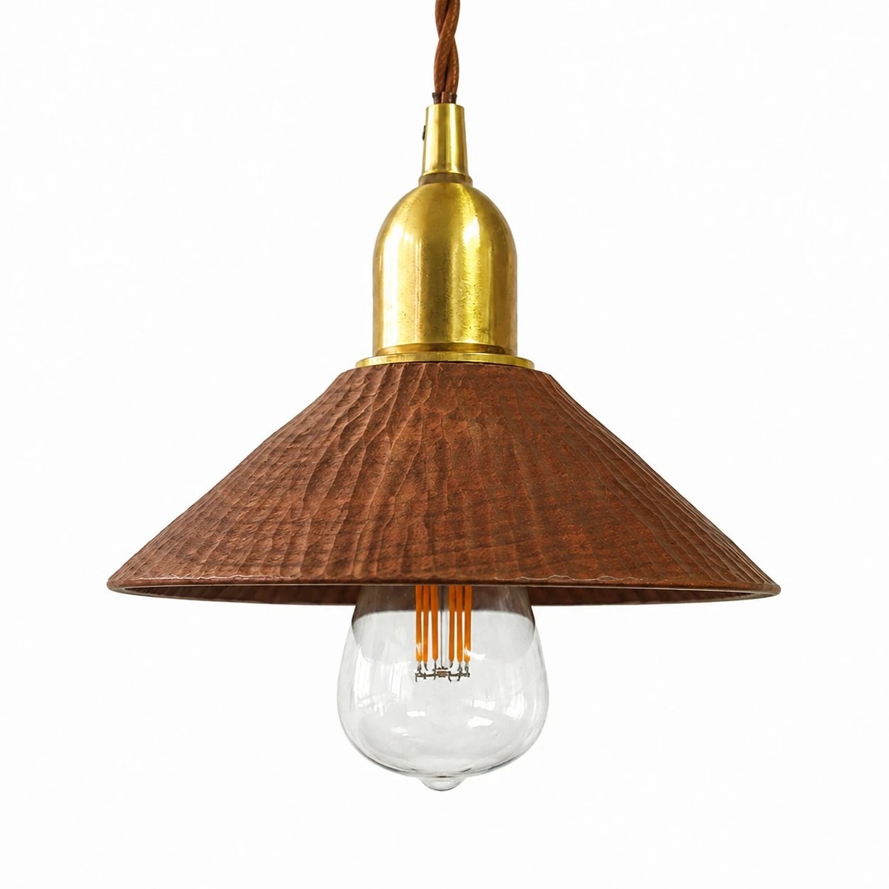 Cherry wood hand-carved solid wood pendant light with brass E27 holder