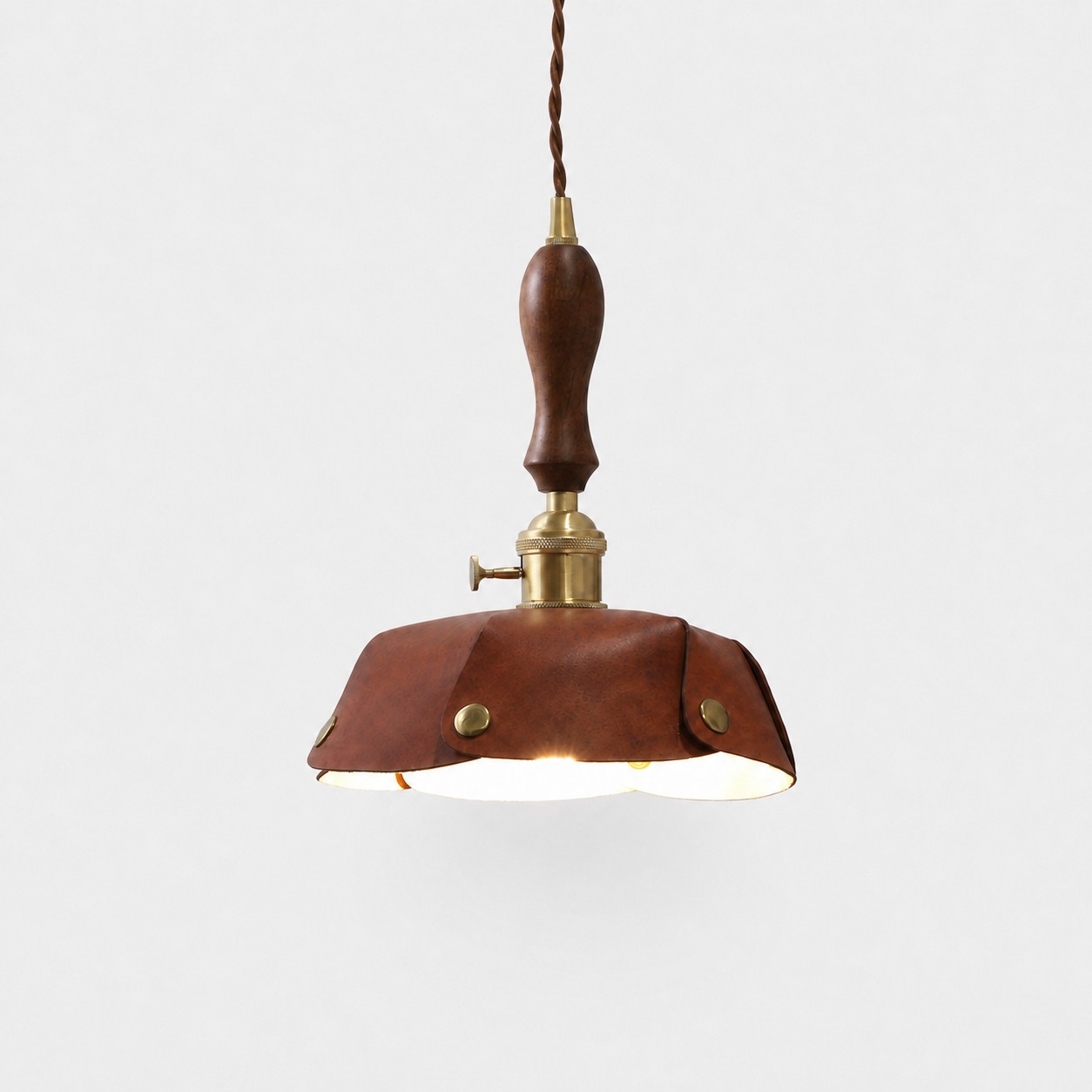 Single Pendant Vintage Brown Leather Shade Dia. 25 cm / 9.8 in