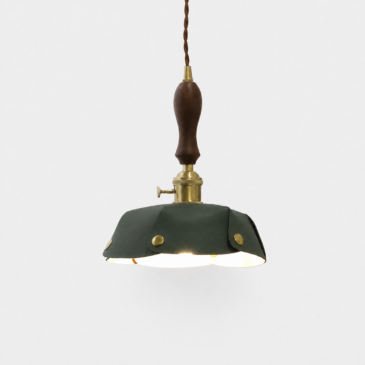 Single Pendant Deep Green Leather Shade Dia. 25 cm / 9.8 in