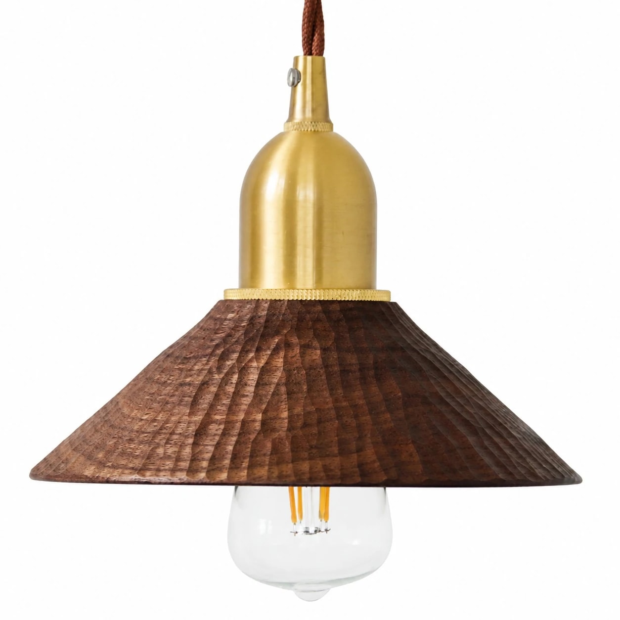 Black walnut hand-carved solid wood pendant light with brass E27 holder