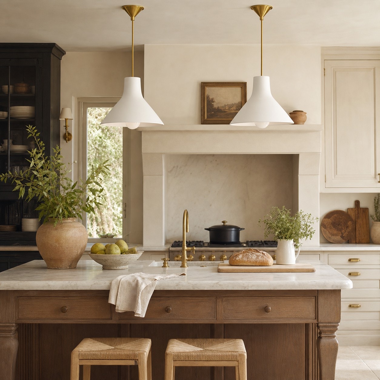 Calvor single pendants above a bright kitchen island